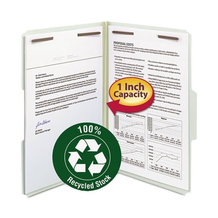 Smead Smead, 100% RECYCLED PRESSBOARD FASTENER FOLDERS, LEGAL SIZE, GRAY-GREEN, 25PK 20003